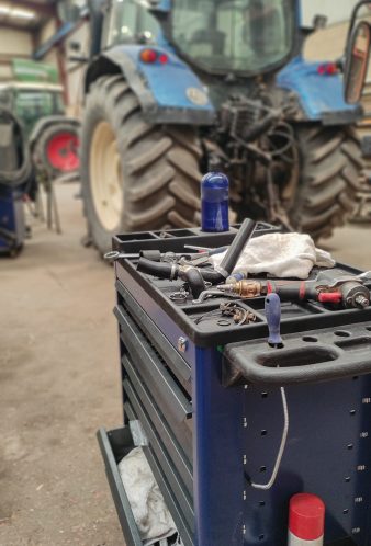 Garage tool box. Mechanic concept. Drawer roller tool cabinet or mobile tool cabinet for a mechanical workshop